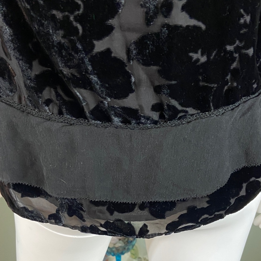 Parker Black Sheer Floral Burnout Velvet Tank Top Ruffle Silk Blend Small Floral - Picture 10 of 13